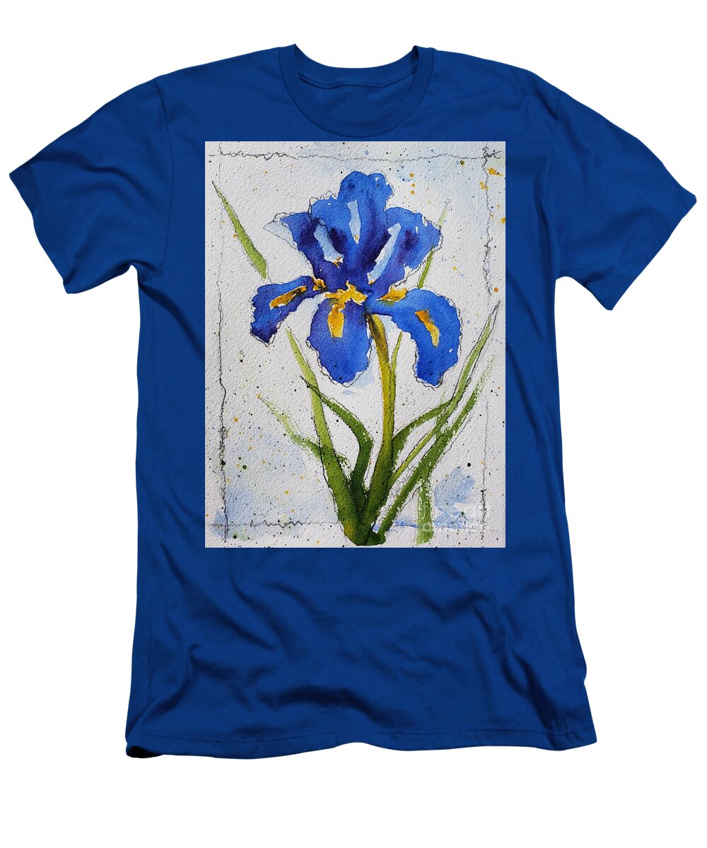 Floral T-Shirt featuring the painting Iris Blue by Lisa Debaets