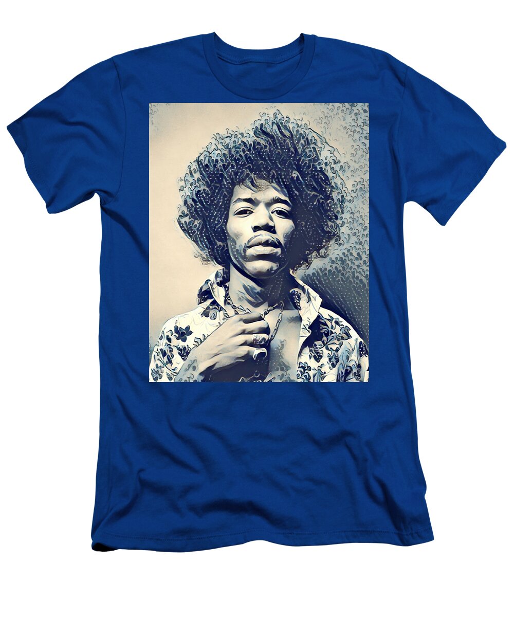 Jimi Hendrix T-Shirt featuring the painting Jimi Hendrix Ocean by Tony Rubino