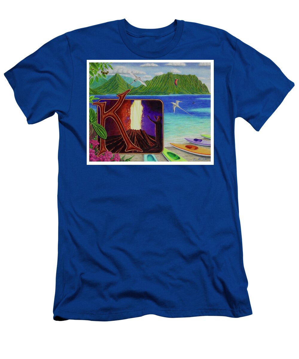 Kim Mcclinton T-Shirt featuring the drawing K is for Kilauea by Kim McClinton