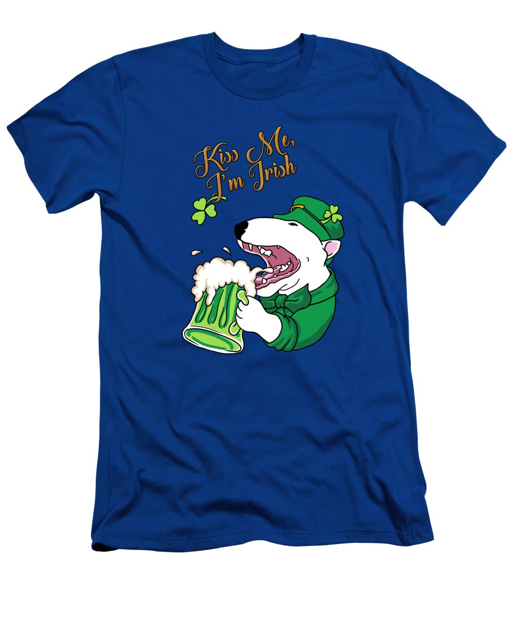 St Patricks Day T-Shirt featuring the drawing Kiss Me I am Irish Bull Terrier by Jindra Noewi