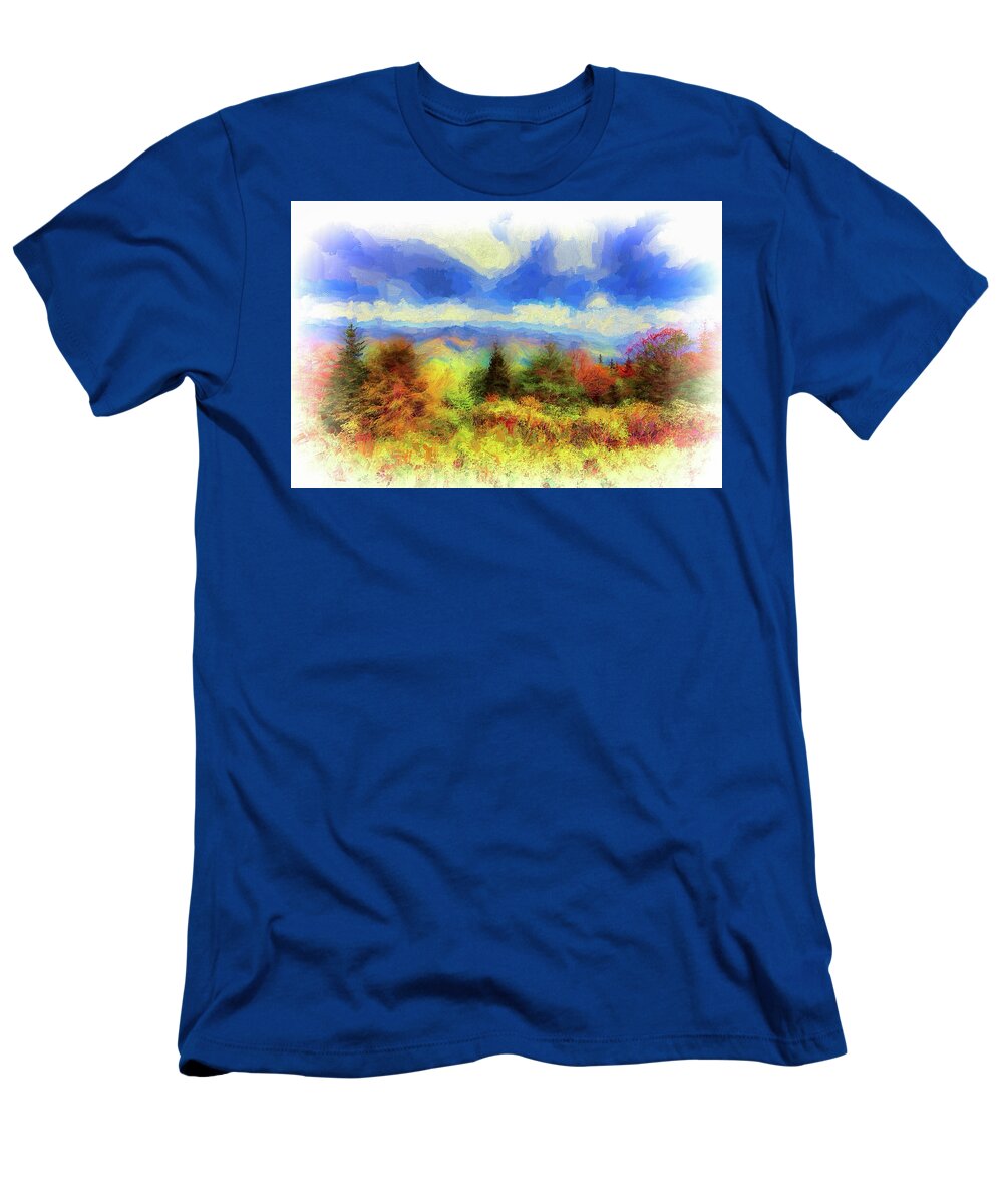 Mountains T-Shirt featuring the painting Landscapes and mountains Blue Ridge Rainbow Autumn ap 1213 by Dan Carmichael