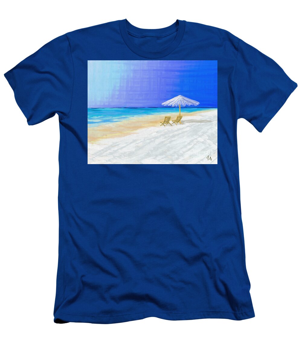 Ocean T-Shirt featuring the digital art Lawn Chairs In Paradise by Jeremy Aiyadurai