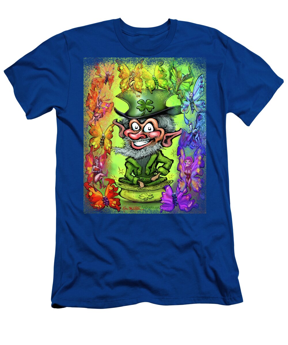 Leprechaun T-Shirt featuring the digital art Leprechaun with Rainbow of Pixies by Kevin Middleton