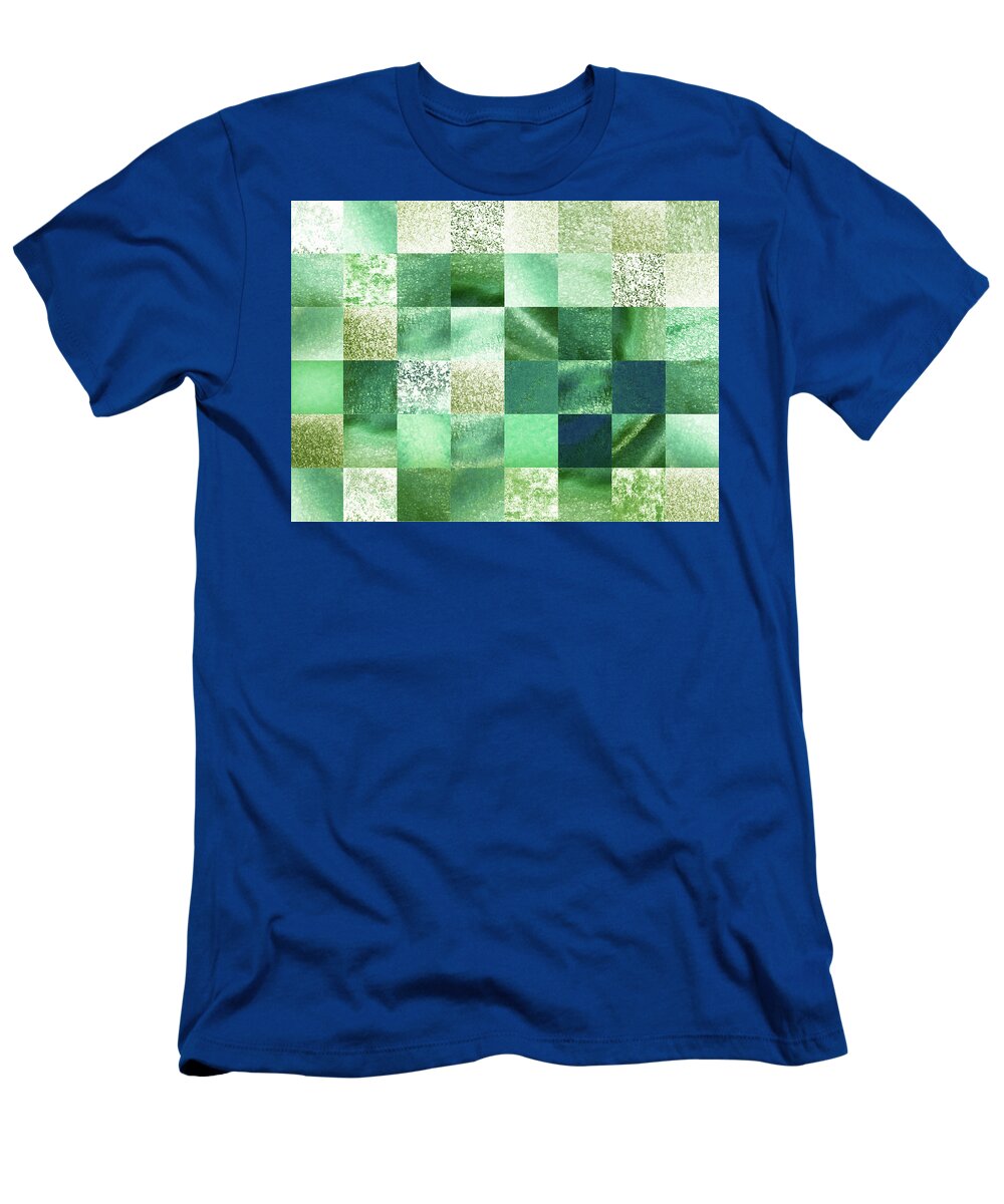 Quilt T-Shirt featuring the painting Light Green Watercolor Squares Art Mosaic Quilt by Irina Sztukowski
