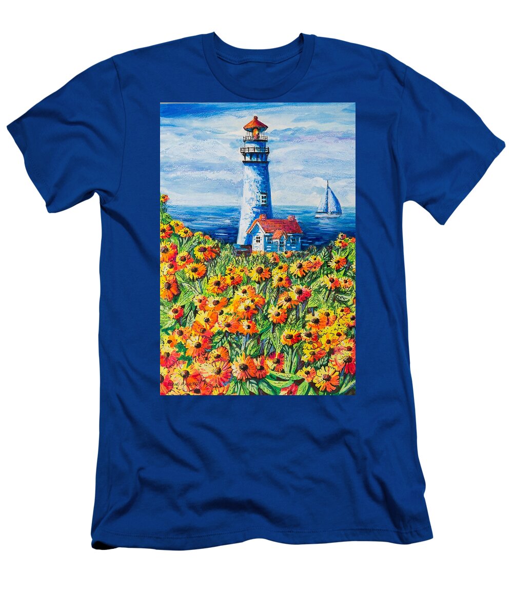 Lighthouse T-Shirt featuring the painting Lighthouse Vista by Diane Phalen