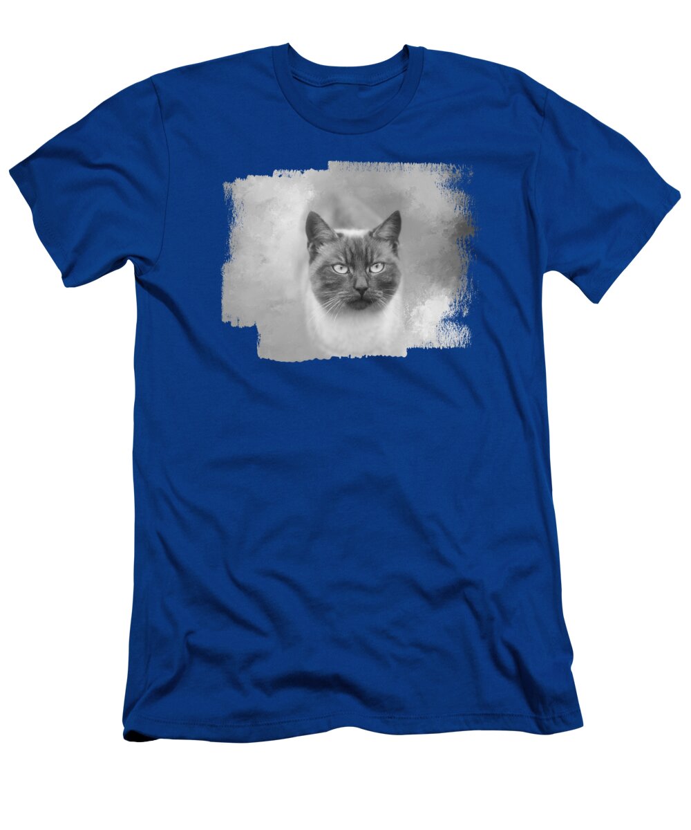 Siamese Cat T-Shirt featuring the photograph Lilac Point Siamese Cat BW by Elisabeth Lucas