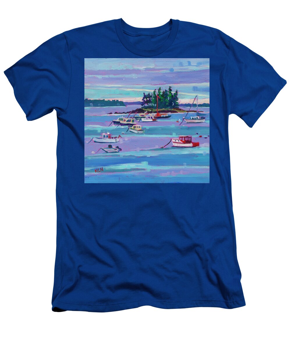 Water T-Shirt featuring the painting Lobster Boats Acadia by Heather Nagy