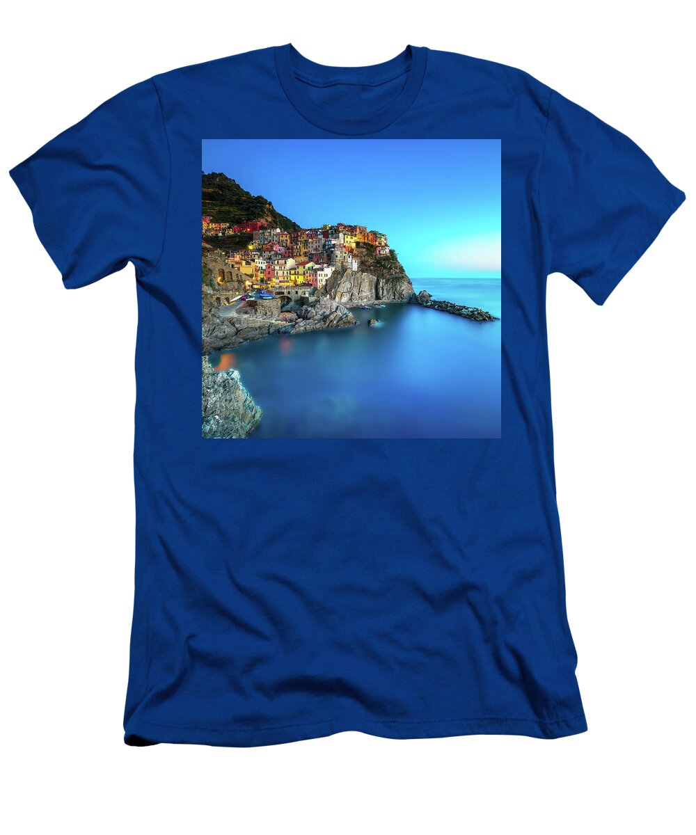 Manarola T-Shirt featuring the photograph Manarola Blue Hour II by Stefano Orazzini