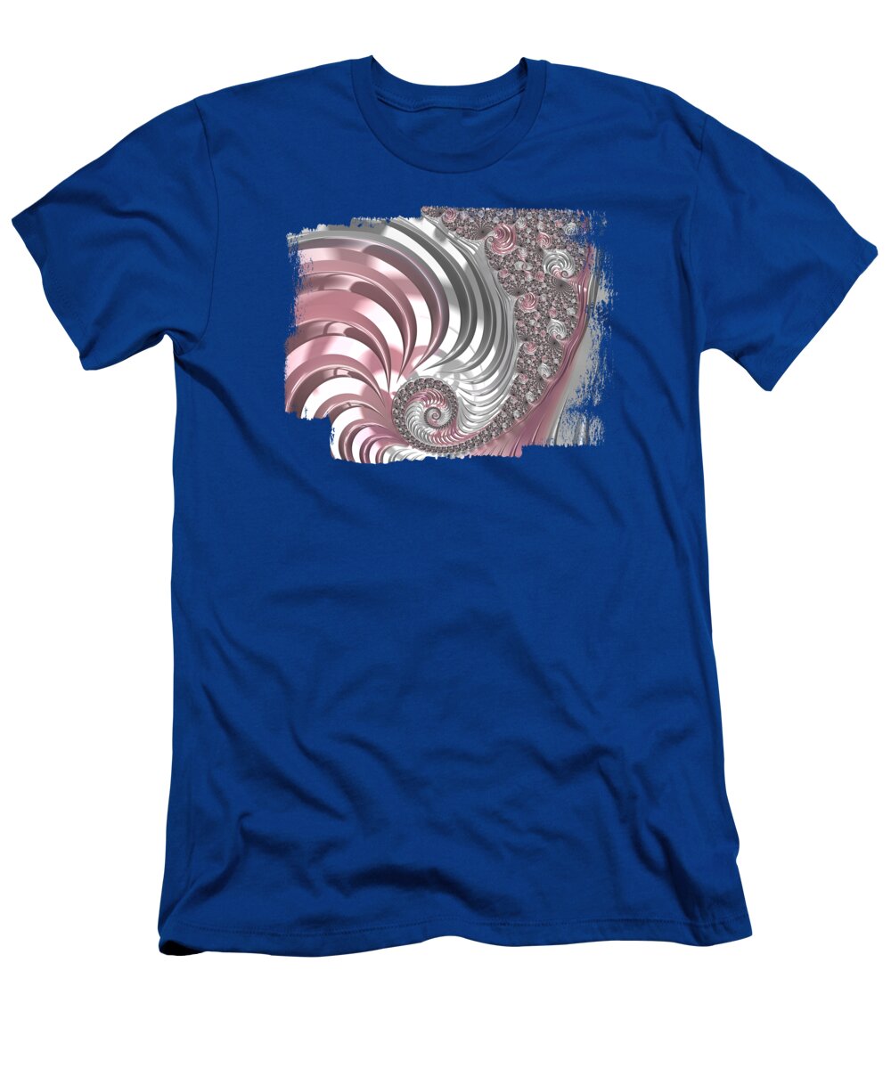 Metallic T-Shirt featuring the digital art Metallic Silver and Pink Twirl by Elisabeth Lucas