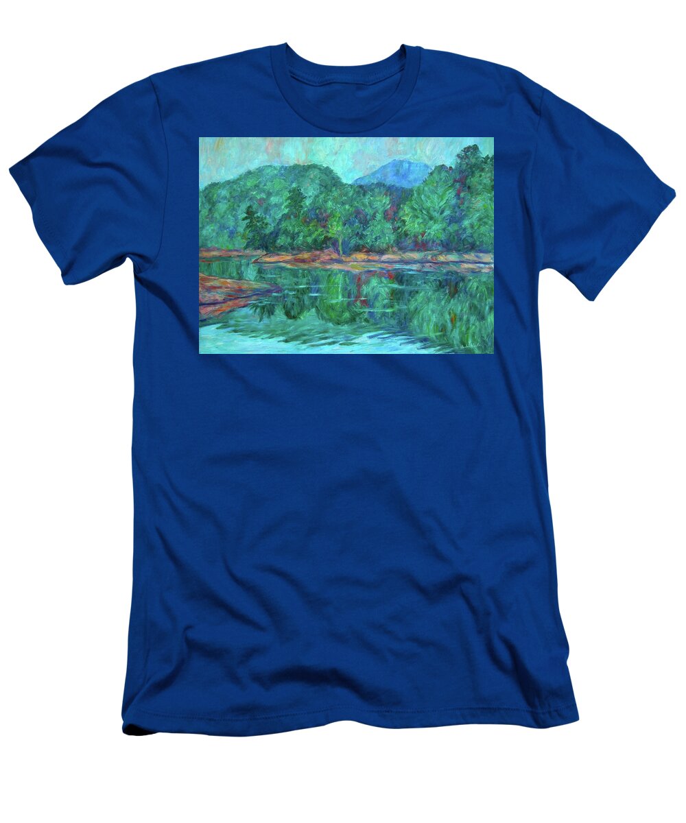 Landscape T-Shirt featuring the painting Misty Morning at Carvins Cove by Kendall Kessler