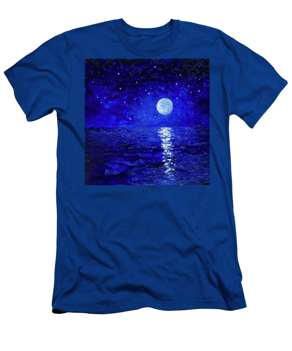 Moon T-Shirt featuring the painting Moon and Stars painting by Jan Matson