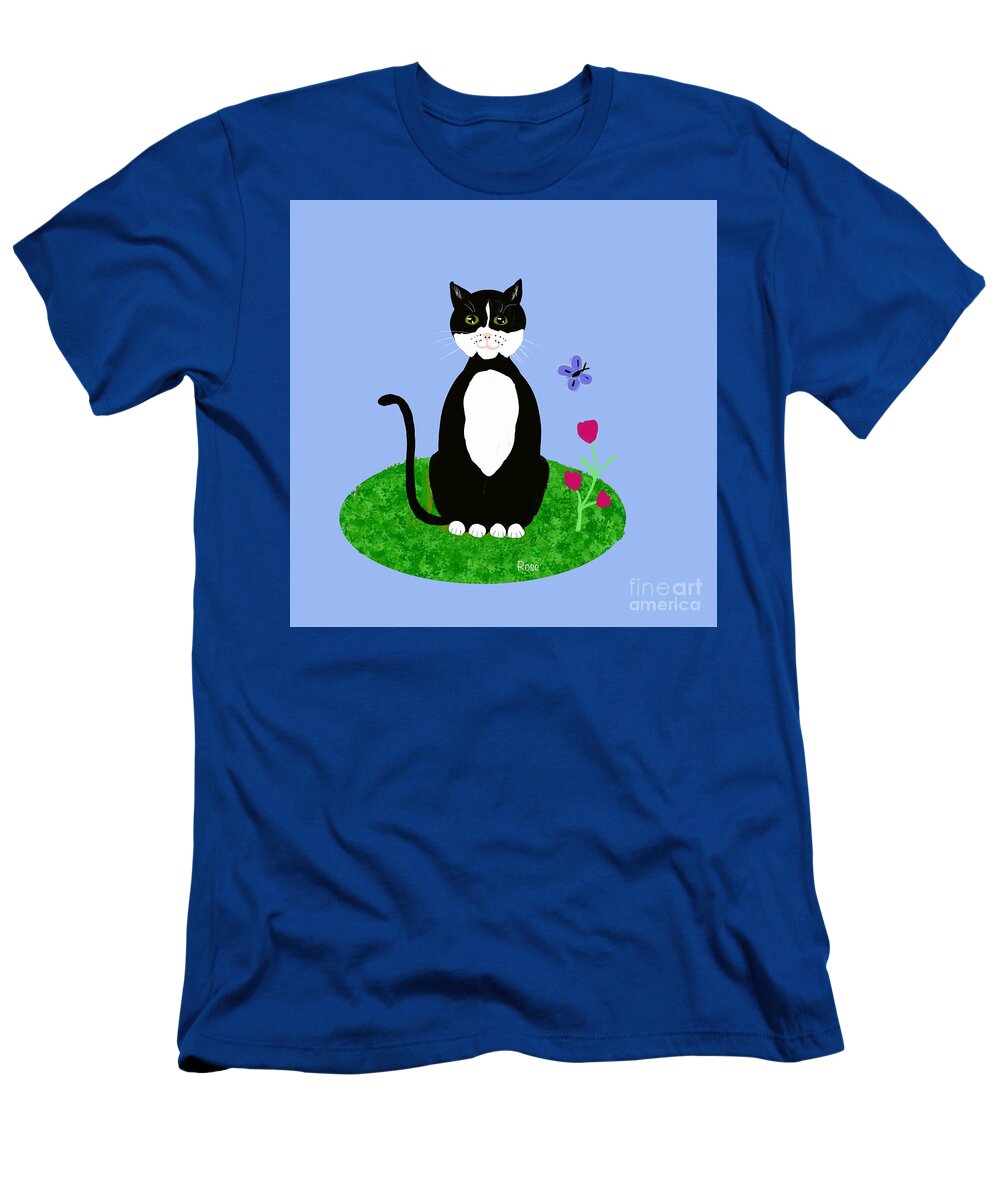 Tuxedo Cat T-Shirt featuring the digital art My tuxedo cat by Elaine Hayward