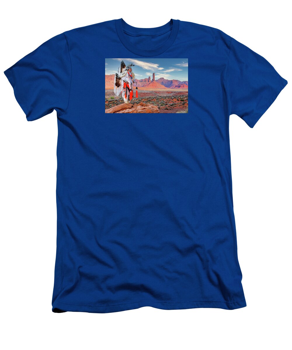 Southwest T-Shirt featuring the photograph Navajo Fancy Dancer at Valley Of The Gods - 5 by Dan Norris