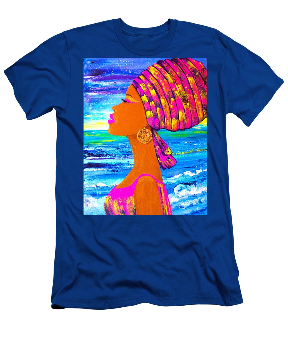 Artwork Art Wall Oil Painting Acrylic Art Nubian Queen Acrylic Abstract Art Lady Sea T-Shirt featuring the painting Nubian Queen by Tanya Harr