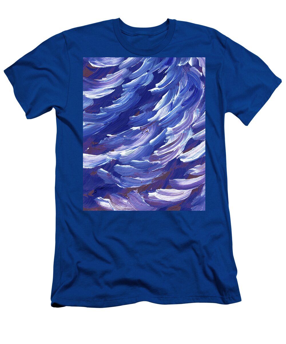 Ocean T-Shirt featuring the painting Ocean Wave Splash On The Shore Coastal Breeze Blues by Irina Sztukowski