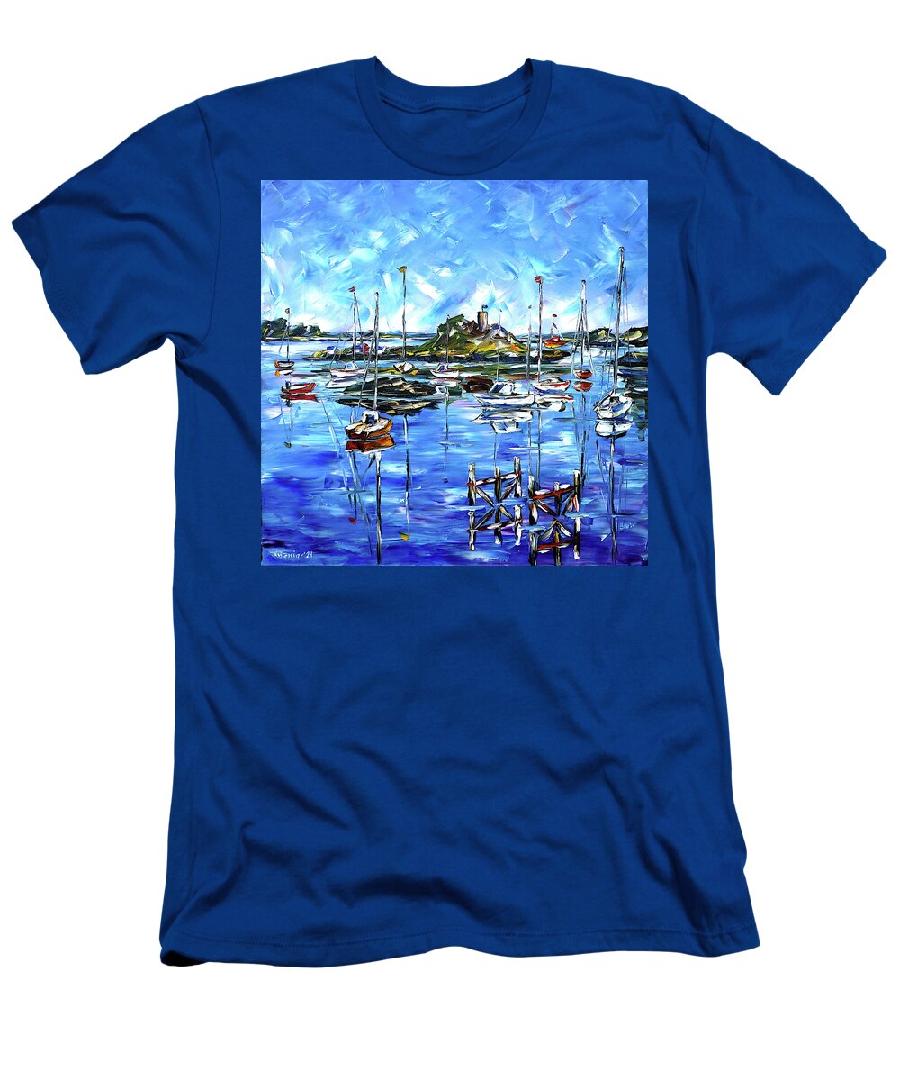 Harbor Scene T-Shirt featuring the painting Off The Coasts Of Brittany by Mirek Kuzniar
