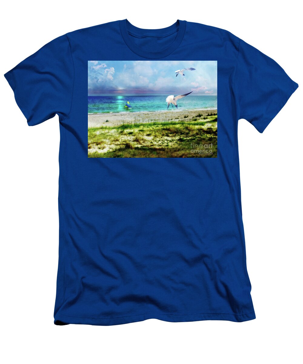 Beach T-Shirt featuring the digital art On Canvas Wings I Fly by Rhonda Strickland