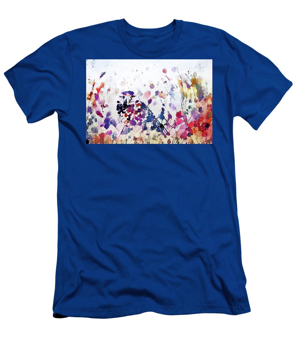 Burrowing Owl T-Shirt featuring the digital art Owl in the Meadow by Susan Maxwell Schmidt