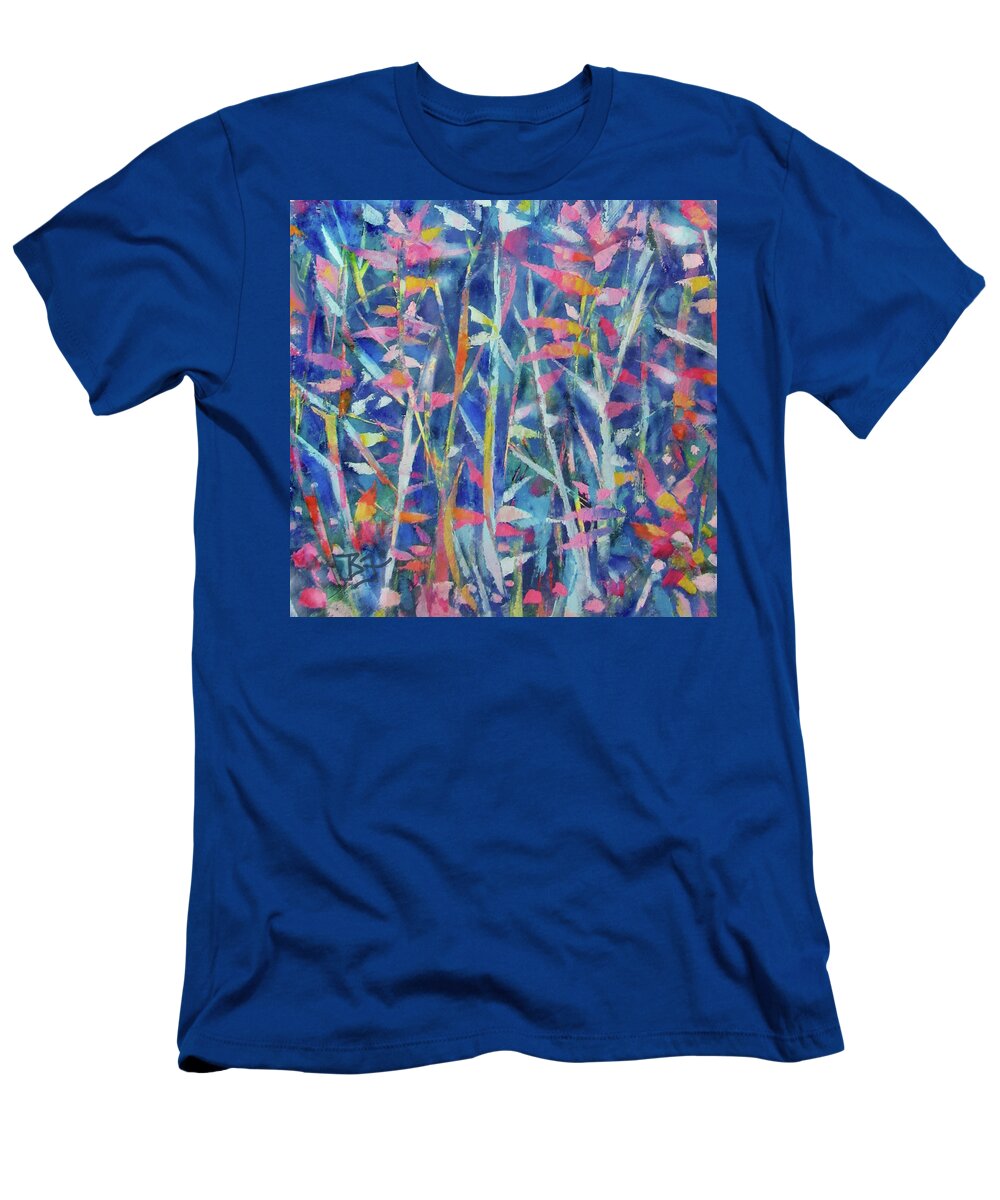 Cold Wax T-Shirt featuring the painting Pattern-Colored Leaves-5-11-20 by Jean Batzell Fitzgerald