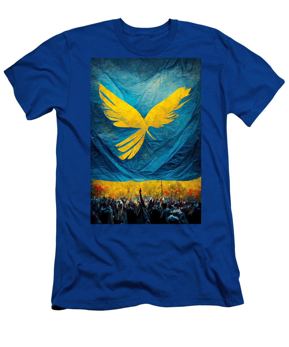 Angel Of Peace T-Shirt featuring the painting Peace for Ukraine by Vart