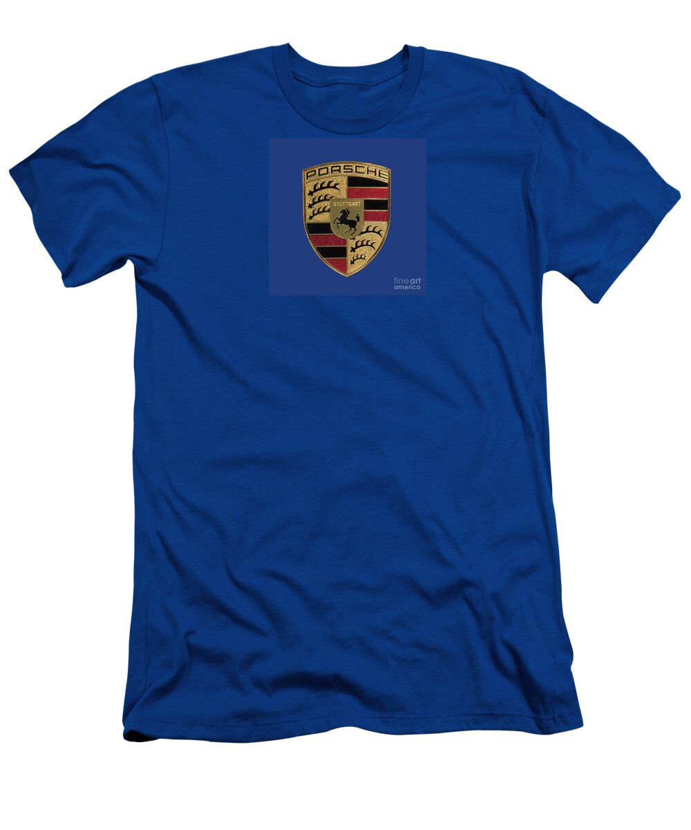 Porsche T-Shirt featuring the photograph Porsche Emblem - Blue by Scott Cameron