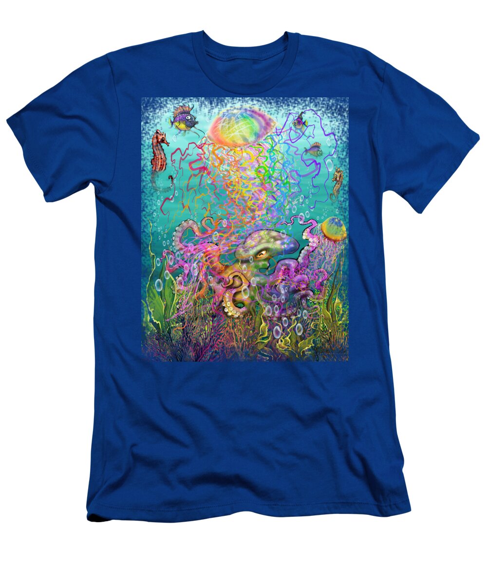 Rainbow T-Shirt featuring the digital art Rainbow Jellyfish and Friends by Kevin Middleton