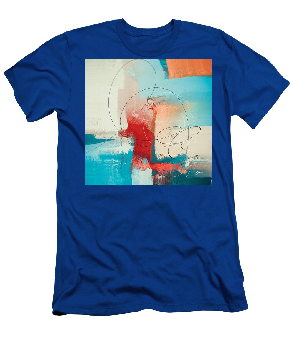 Red T-Shirt featuring the painting Red Blue And Beige Modern Abstract Painting by iAbstractArt