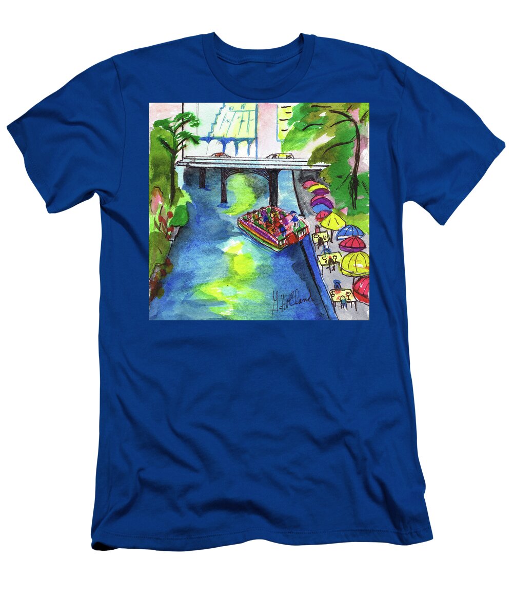 Boat T-Shirt featuring the painting San Antonio Riverwalk by Genevieve Holland