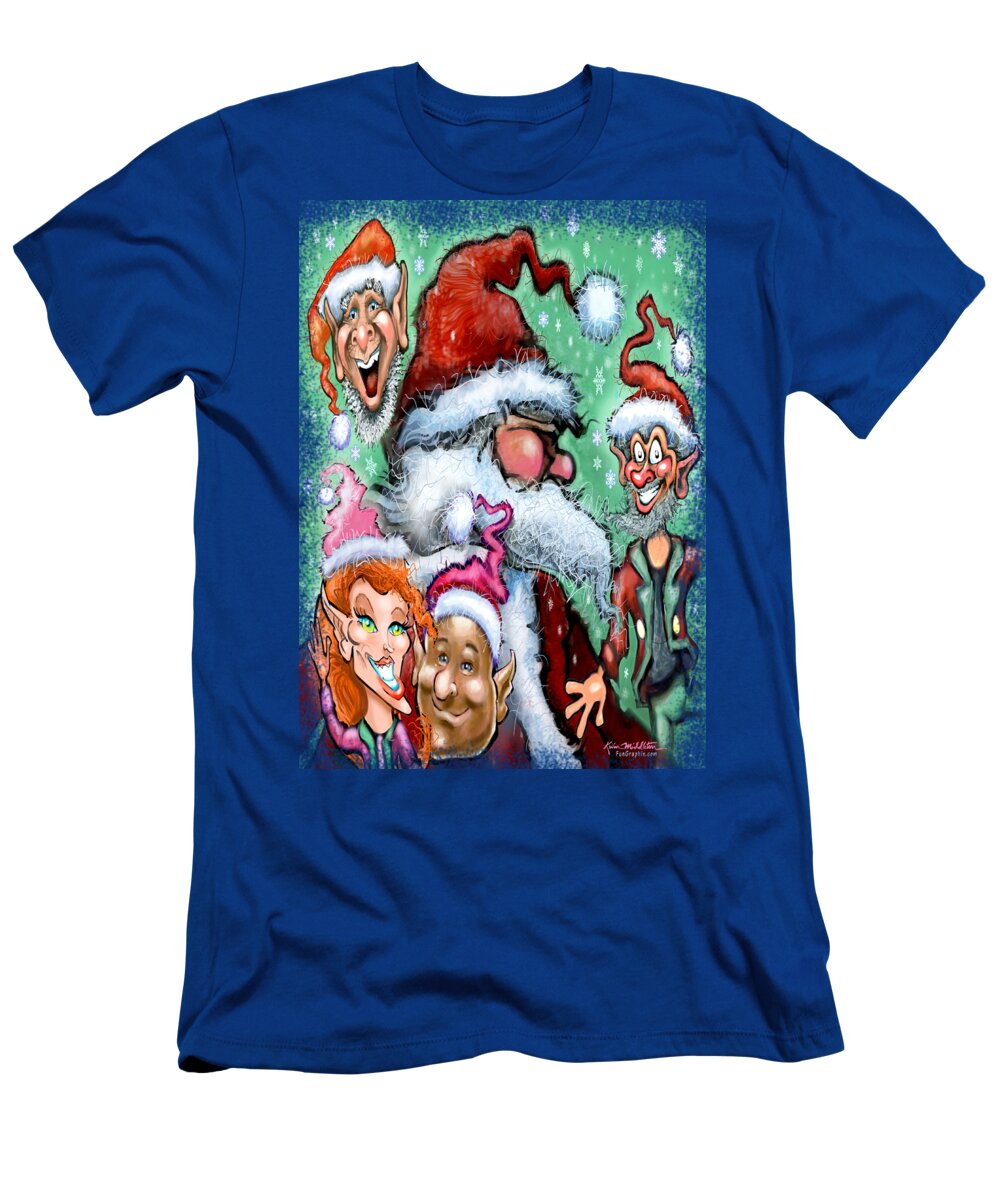 Santa T-Shirt featuring the digital art Santa and his Elves by Kevin Middleton