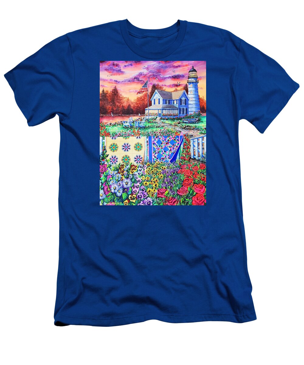 Lighthouse T-Shirt featuring the painting Shoreline Treasures by Diane Phalen