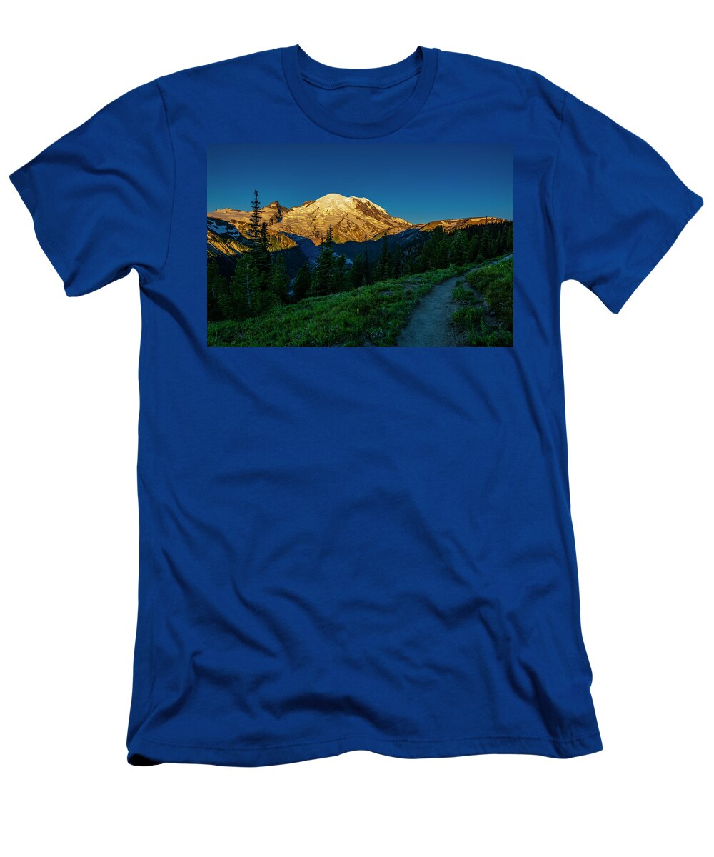 Rainier T-Shirt featuring the photograph Silver Forest Trail Sunrise by Pelo Blanco Photo