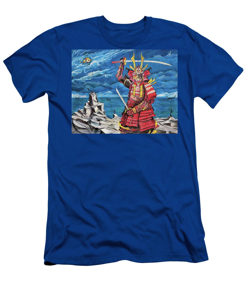 Samurai T-Shirt featuring the painting Sin Mint Samurai by Yom Tov Blumenthal