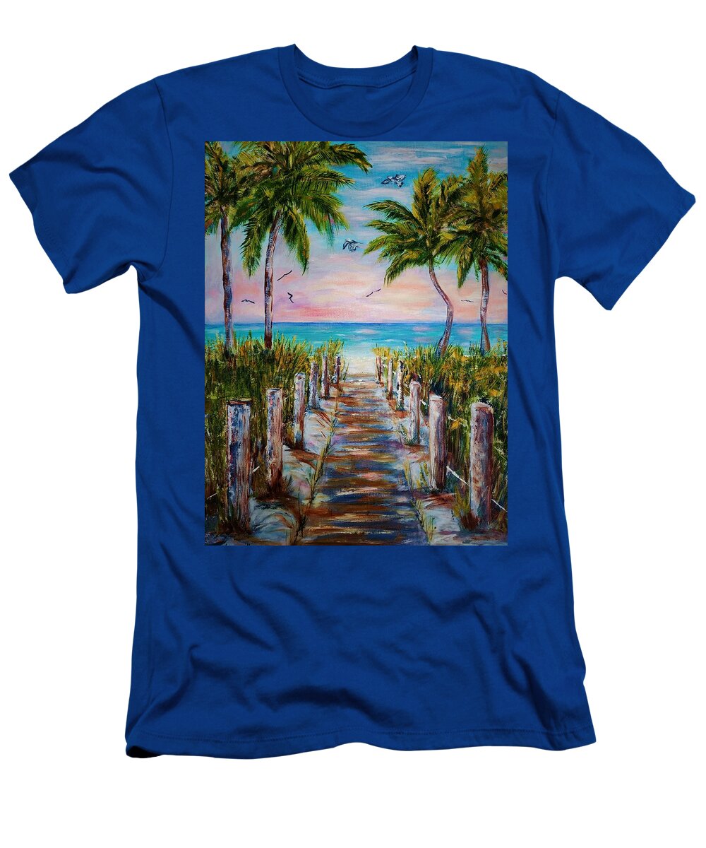 Smathers T-Shirt featuring the painting Smathers Sunset Walk by Linda Cabrera