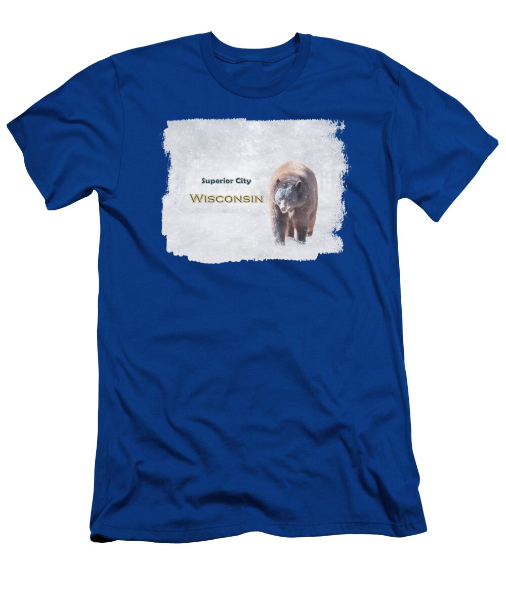 Superior City T-Shirt featuring the mixed media Snow Bear Superior City Wisconsin by Elisabeth Lucas