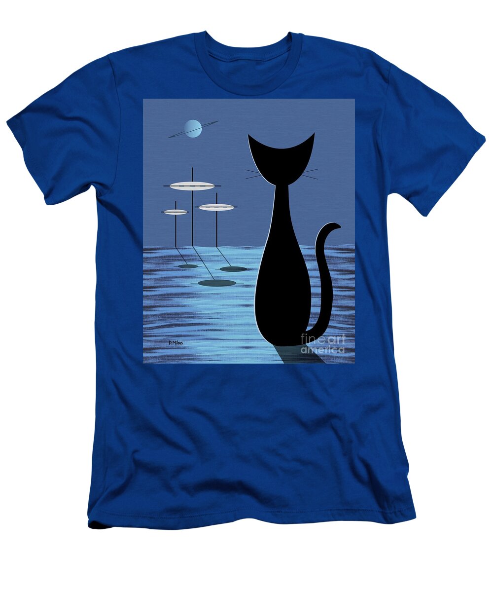 Cat T-Shirt featuring the digital art Space Cat in Blue by Donna Mibus