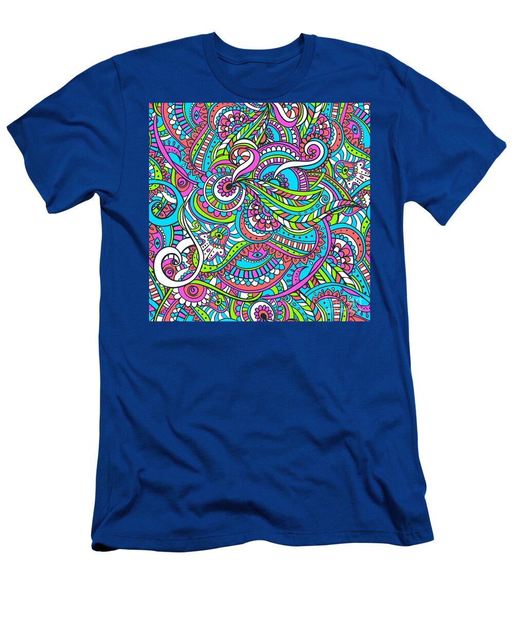 Colorful T-Shirt featuring the digital art Stinavka - Bright Colorful Zentangle Pattern by Sambel Pedes