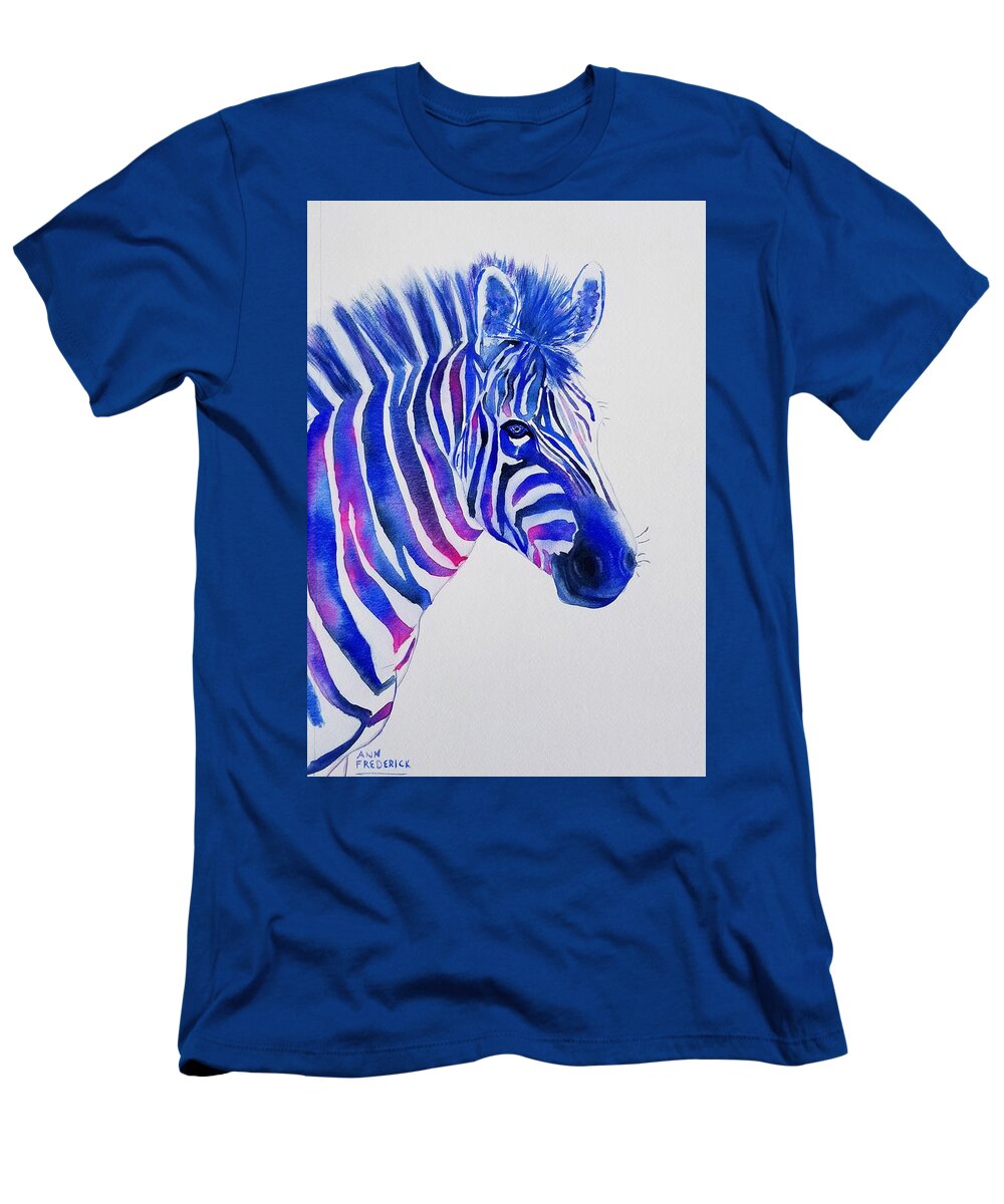 Zebra T-Shirt featuring the painting Stripes from the Left by Ann Frederick
