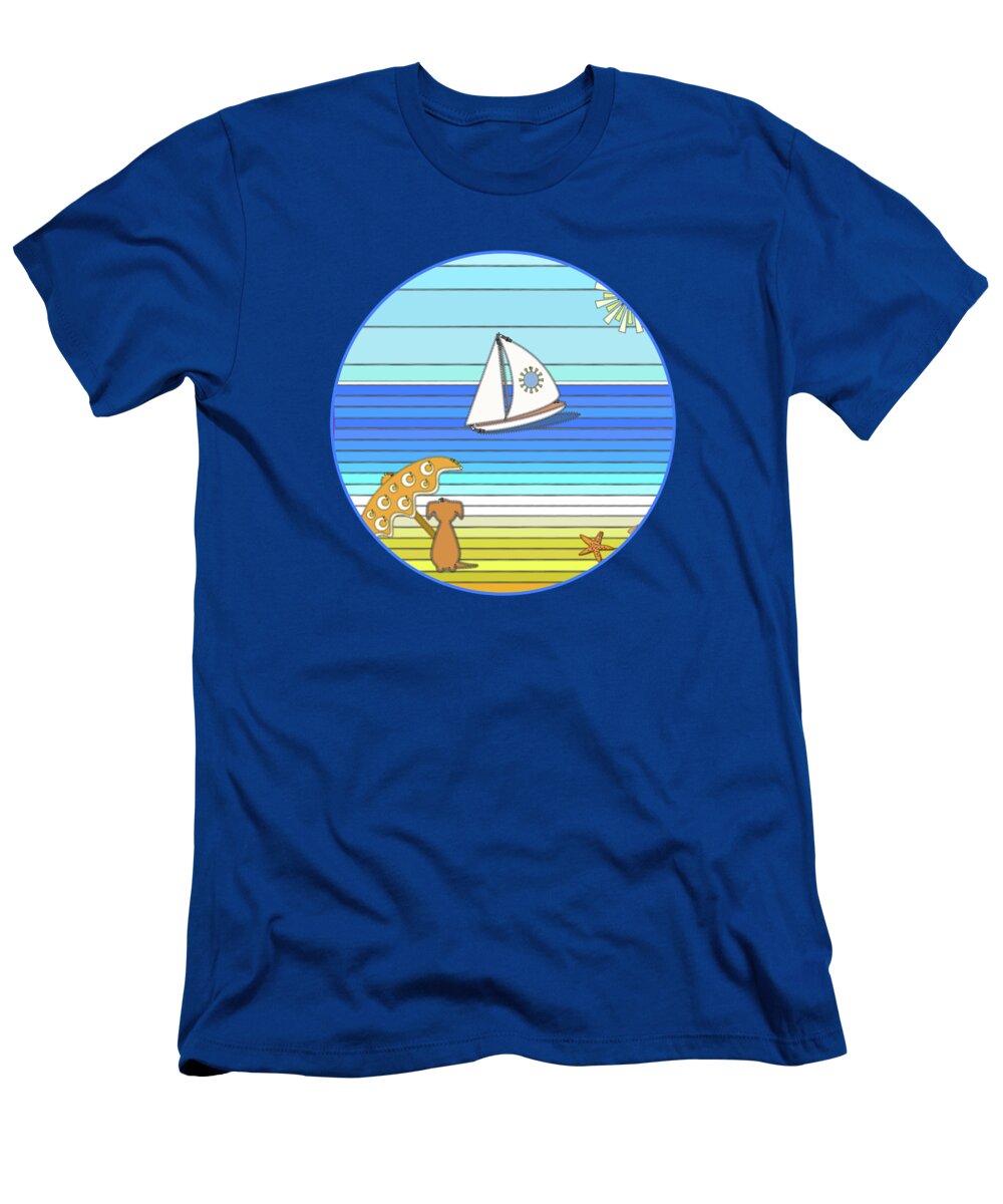 Dog T-Shirt featuring the digital art Dog on Beach - Parasol in Paradise by Barefoot Bodeez Art