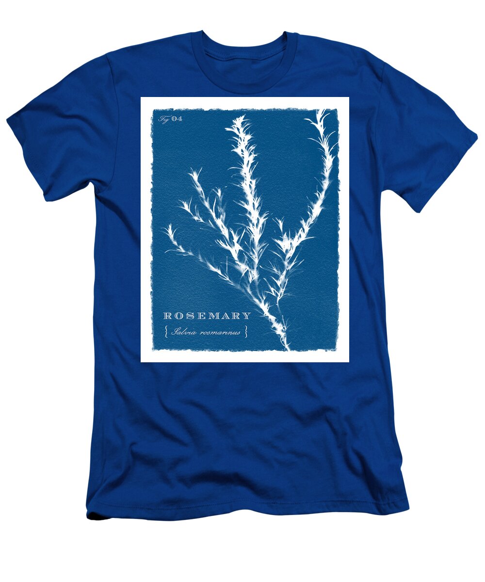 Blue T-Shirt featuring the painting Sunprinted Herbs in Indigo - Rosemary - Art by Jen Montgomery by Jen Montgomery