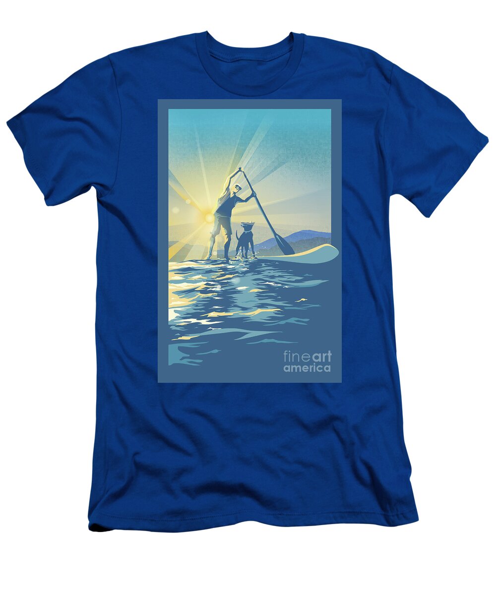 Paddle Boarding T-Shirt featuring the digital art Sunrise Paddle Boarder by Sassan Filsoof
