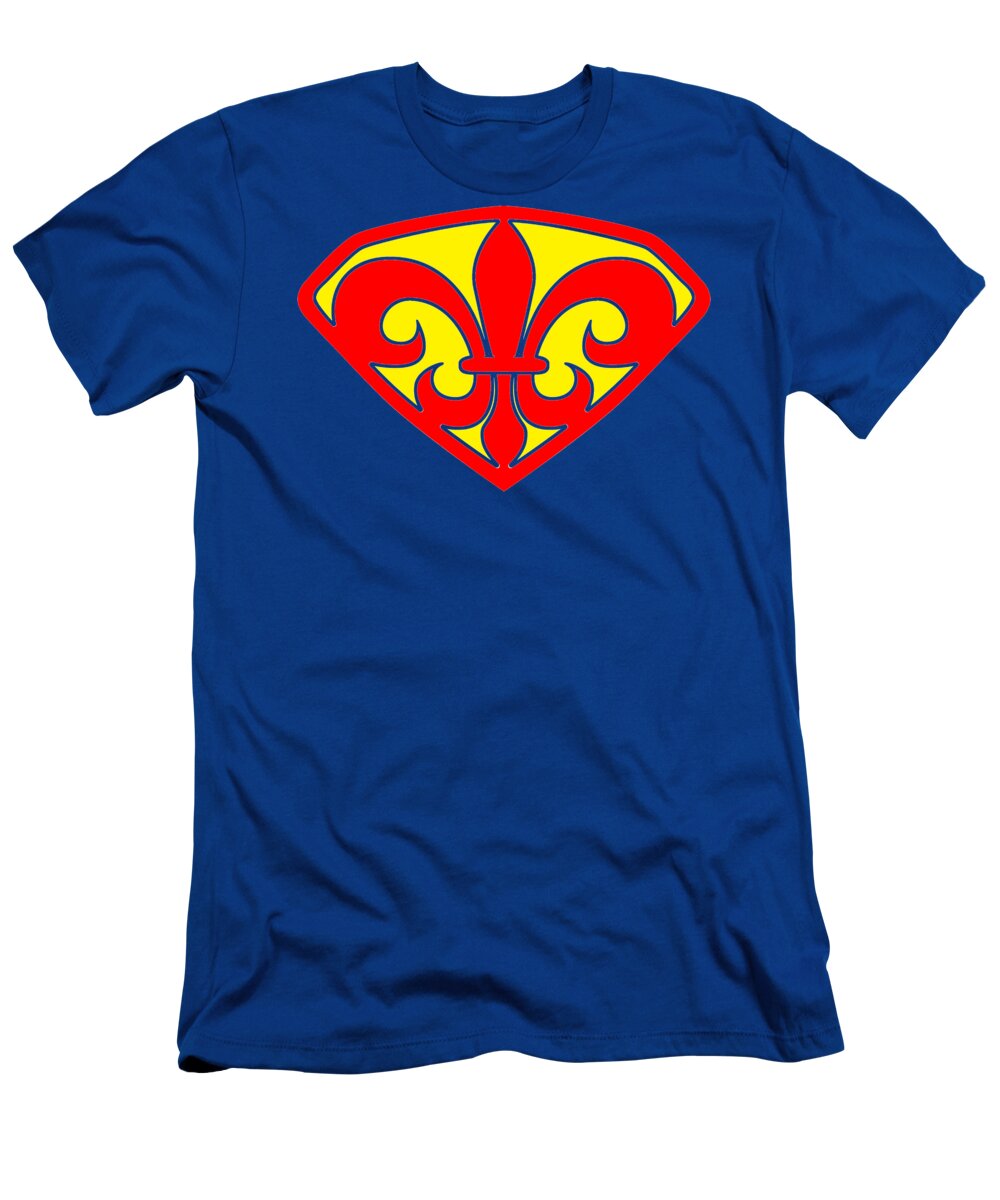 Fleur De Lis T-Shirt featuring the digital art A Super NOLA Hero by Tim Neil