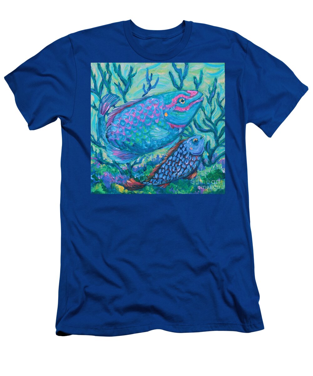 Acrylic Painting Underwater Undersea Reef Coralreef Fish Fishes Sea Ocean T-Shirt featuring the painting Swim Buddies by Li Newton