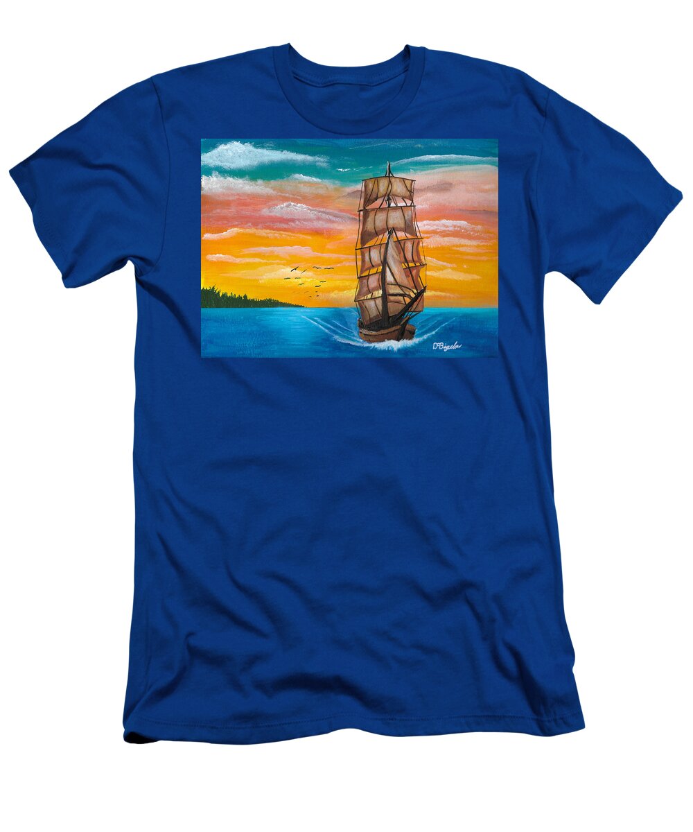 Tall Ship T-Shirt featuring the painting Tall ship by David Bigelow