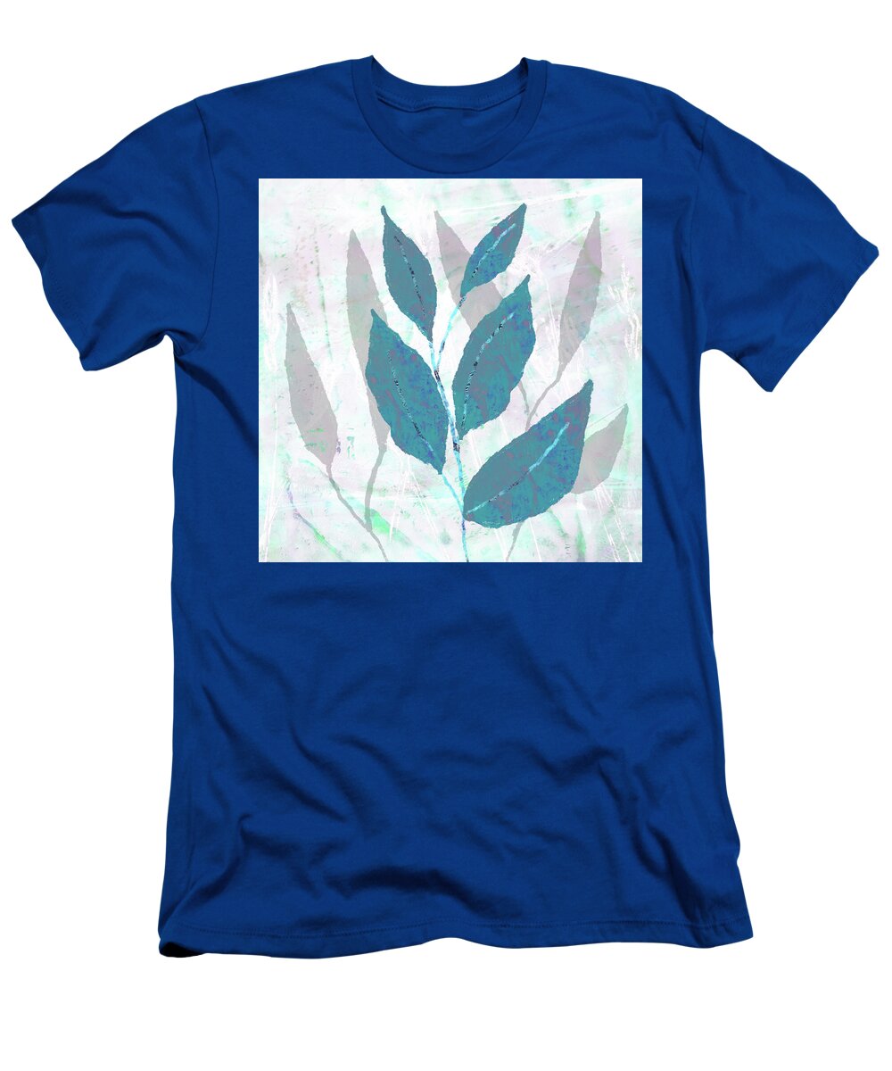 Teal Green Leaves T-Shirt featuring the mixed media Teal Leaves by Nancy Merkle