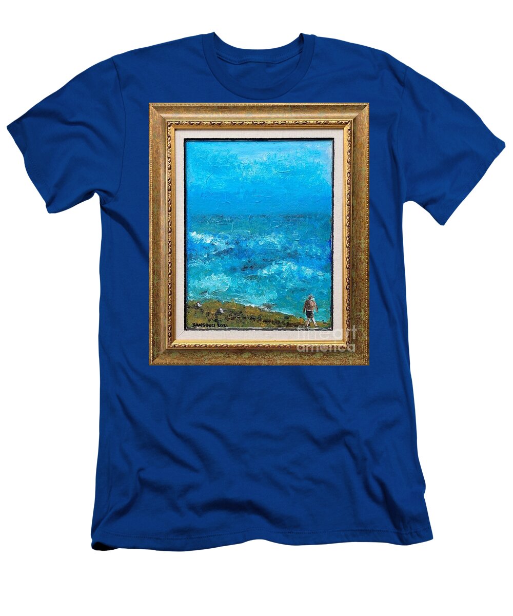  T-Shirt featuring the painting Woman Walking Vero Beach by Mark SanSouci