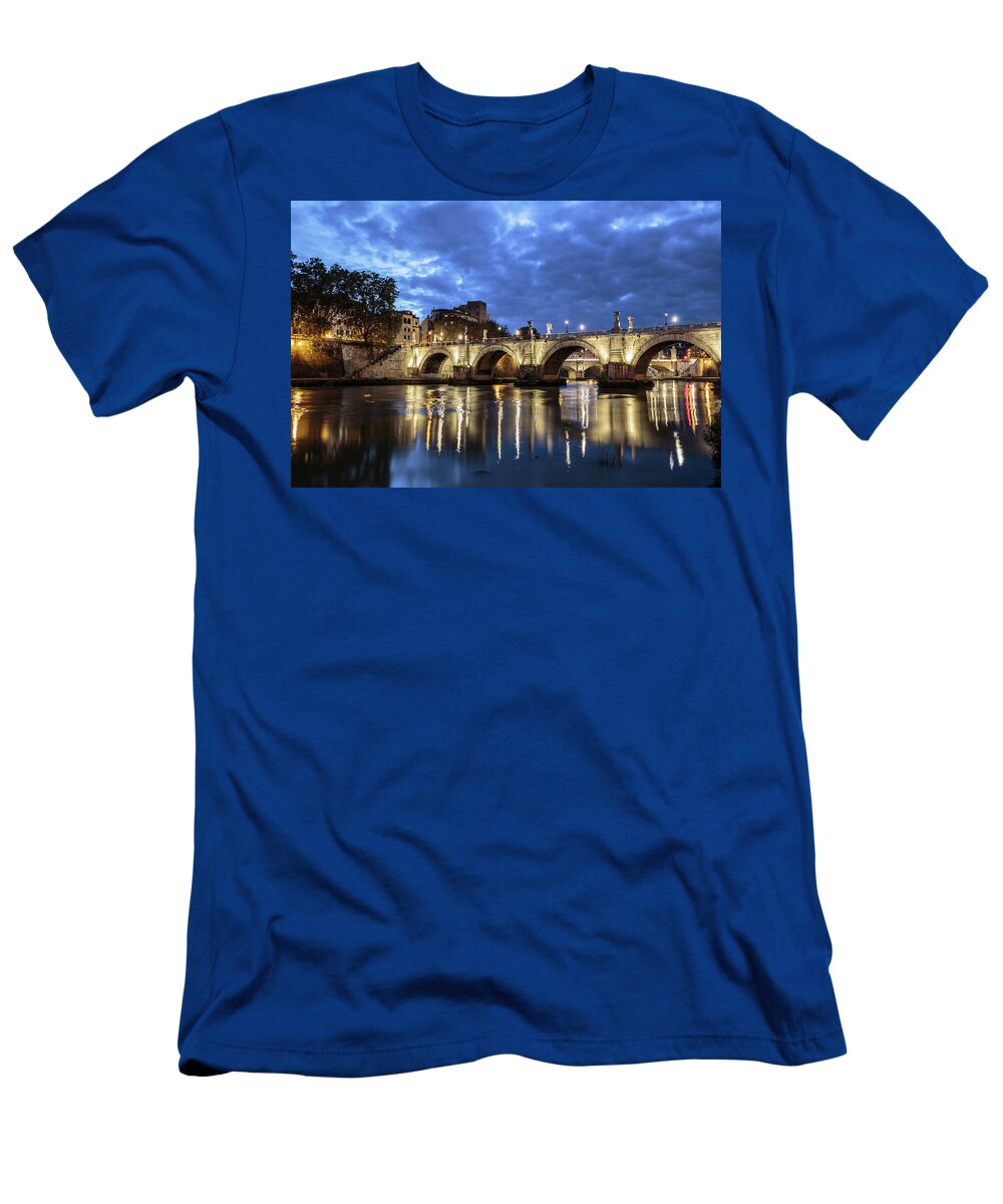 Ponte Santangelo T-Shirt featuring the photograph Tiber River at sunset in Rome, Italy by Fabiano Di Paolo