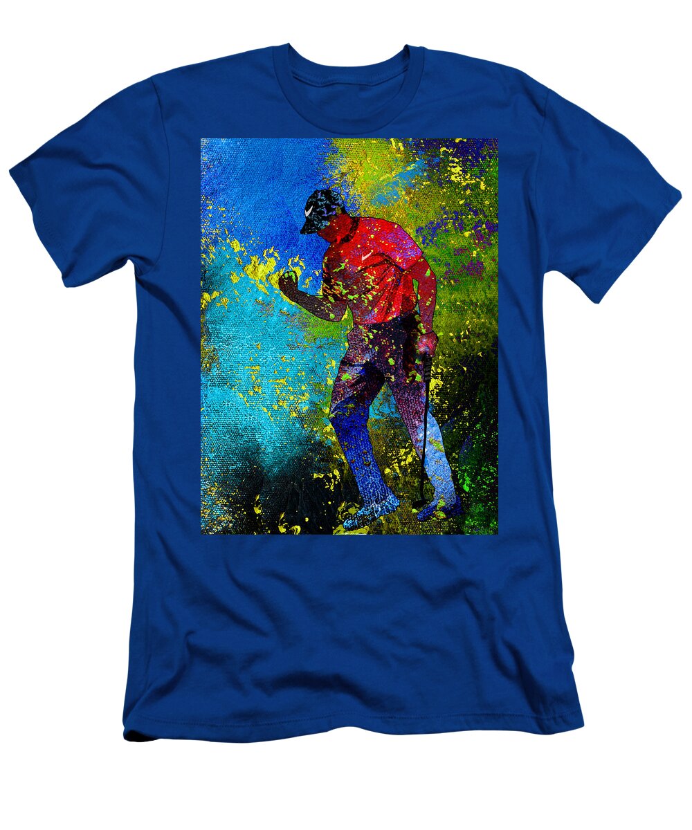 Tiger T-Shirt featuring the painting Tiger Woods Dream 02 by Miki De Goodaboom