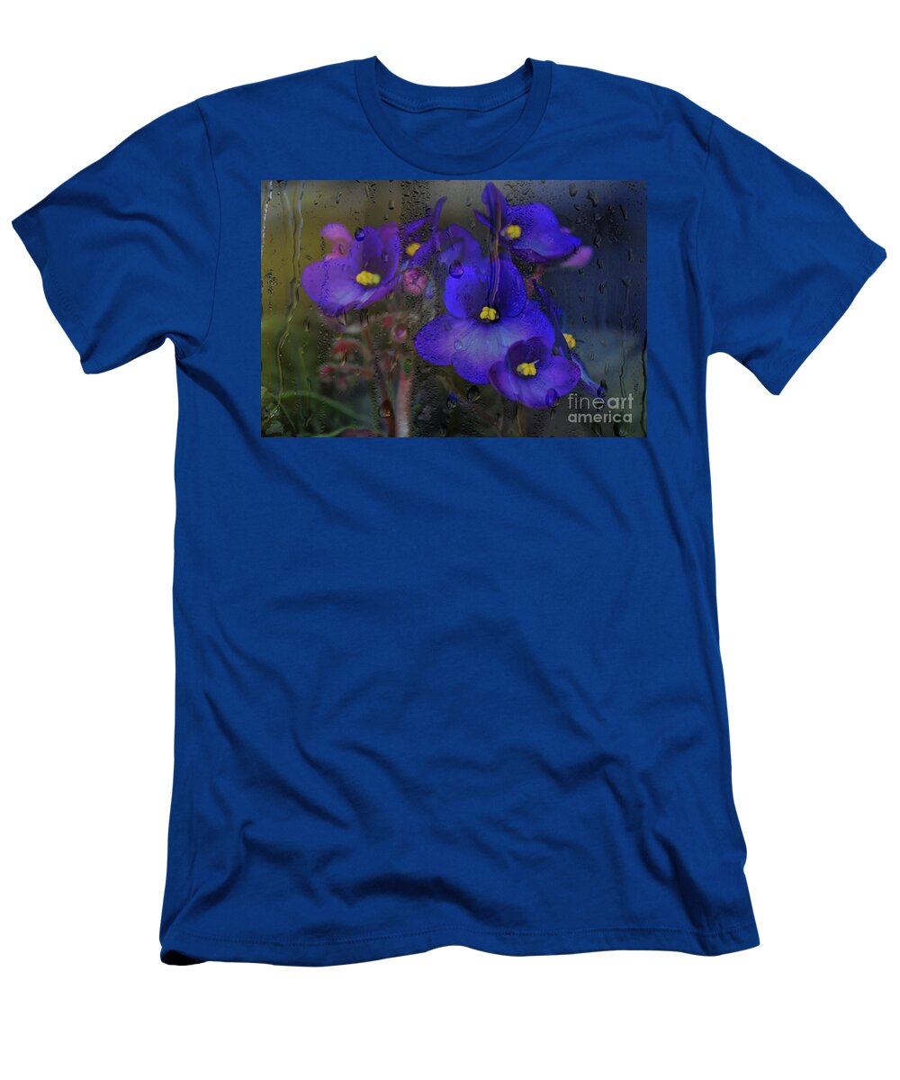 Digital Paintings T-Shirt featuring the photograph Violets In A Window by Diana Mary Sharpton