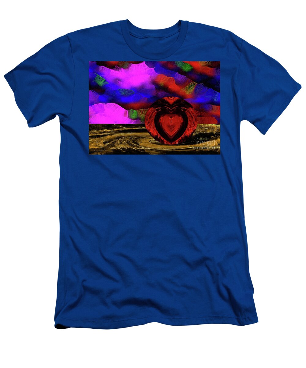 Magenta Skies T-Shirt featuring the mixed media VIVA Magenta Skies with Ruby Red Apple Heart by Aberjhani