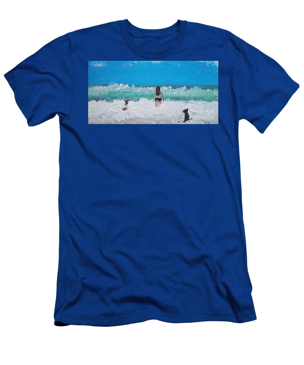  T-Shirt featuring the painting The Wading into the Waves by Mark SanSouci